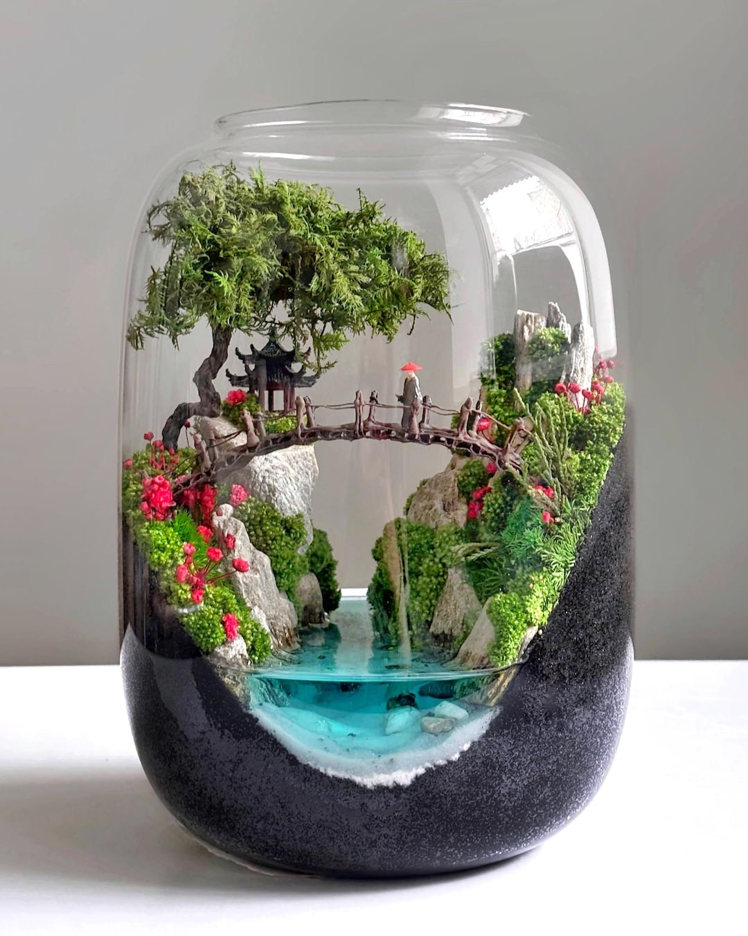 【未使用】Mossarium Light LED Terrarium テラリウム Glowing Resin River Mini Terrarium | Preserved Moss Landscape in
