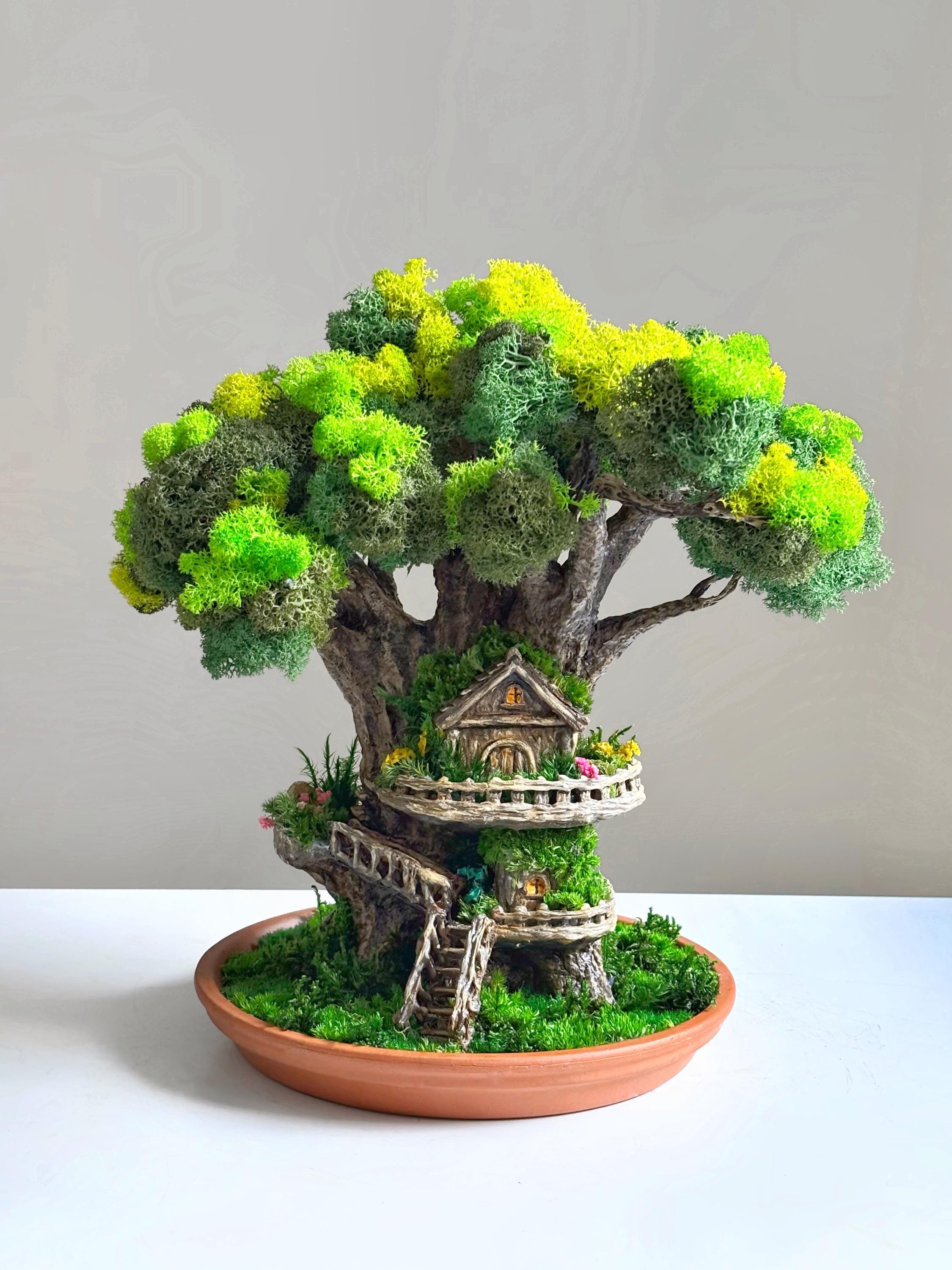 Baumhaus-Bonsai-Skulptur mit konserviertem Moos | Mrchenhafte  Walddekoration | Pflegeleichter Miniaturbaum | Handgefertigtes  Fantasiegeschenk - Etsy.de