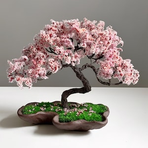 Bonsái japonés de sakura | Decoración artesanal de flores de cerezo preservadas con musgo | Mini regalo para jardín zen | Sin riego