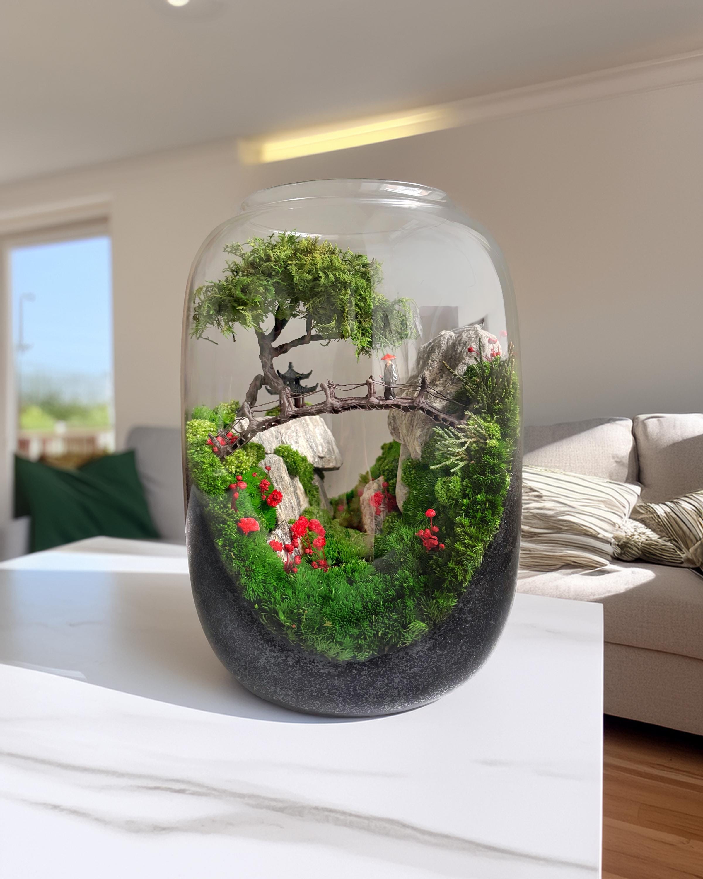 Japanese Zen Terrarium With Preserved Moss, Glass Jar Mini
