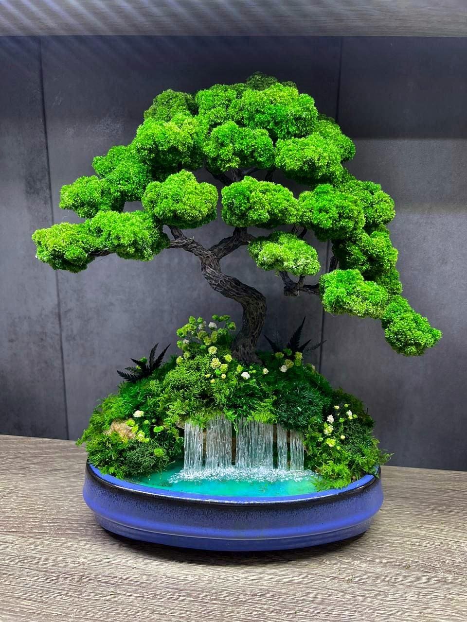 Japandi Bonsai Decor | Preserved Moss Tree in Ceramic Pot
