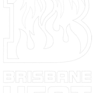 May include: White graphic of the Brisbane Heat logo. The logo features a stylized letter "B" with flames, and the words "BRISBANE HEAT" and "HEAT" below. The design is outlined with a dotted line.