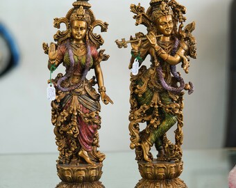 Radha Krishna Statue Couple Statue God of Lovers Standing Radha Krishna Anniversary Gift, Temple Gifts  Handmade Radha Krishna Copper Finish