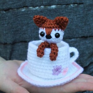 Fox in a Teacup Digital PDF Crochet Pattern - Amigurumi Baby Fox in a Tea Cup - Cottagecore, Tea Parties, Garden Parties, Crafts, and Gifts