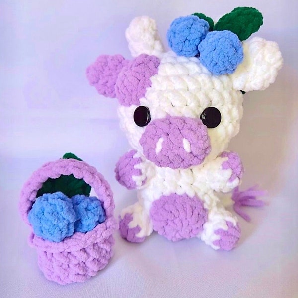 Blueberry Cow Amigurumi Crochet Pattern - Handmade Plushie Tutorial PDF Beginner Easy Digital Download PDF DIY Stuffed Animal Project Gift