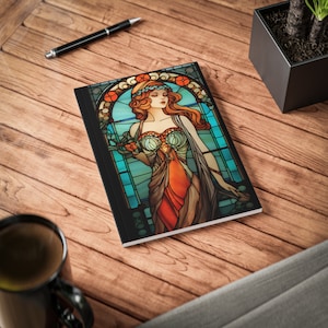 Art Deco style Softcover Notebook / Journal Art deco style stained glass lady, great gift