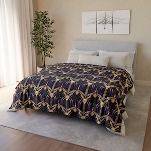 Soft Fleecy Art Deco Style Blanket. 1920&#39;s vintage design throw for Bedroom or Lounge. Perfect stylish gift