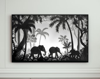 Elegant Elephant Forest Mural - Frame Art TV Digital Download, Tropical Baroque Paper Art, Perfect for Art Lovers Gift