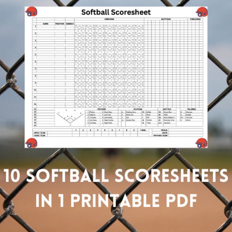 Softball Scoresheet Softball Score Card Softball Score Sheet Score