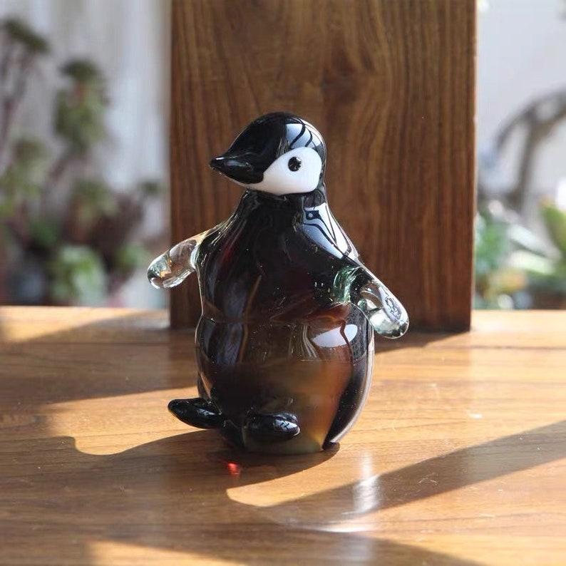 Glass Penguin Figurine Handmade Blown Art Crystal Penguin Sculpture