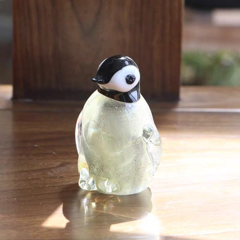 Glass Penguin Figurine Handmade Blown Art Crystal Penguin Sculpture
