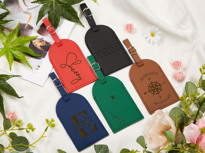 Personalized Luggage Tag, Vegan Leather Luggage Tag, Custom Travel Gift