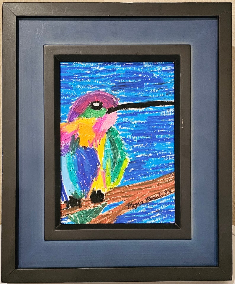 Cheerful Humming Cheerful Hummingbird -- Oil Pastel Painting, Bright Colors, Cute ...