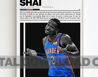Shai Gilgeous-Alexander Digital Poster for Sports Fan Wall Art for Basketball Fans Modern Sports Decor for Bedroom & Office Digital Wall Art