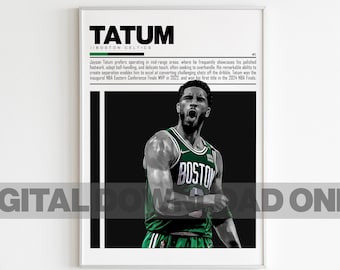 Jayson Tatum poster Boston Celtics basketbal muurkunst digitale download — Celtics basketbal print, modern sport decor, basketbal cadeau