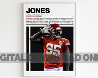 Póster de Chris Jones de los Kansas City Chiefs, arte de pared de fútbol americano, descarga digital — Impresión de fútbol americano de los Chiefs, decoración deportiva moderna, regalo de fútbol americano