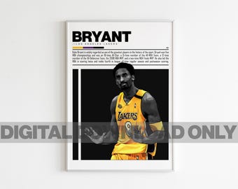 Kobe Bryant Digital Poster for Sports Fan Wall Art for Basketball Fans Modern Sports Decor for Bedroom & Office Digital Wall Art