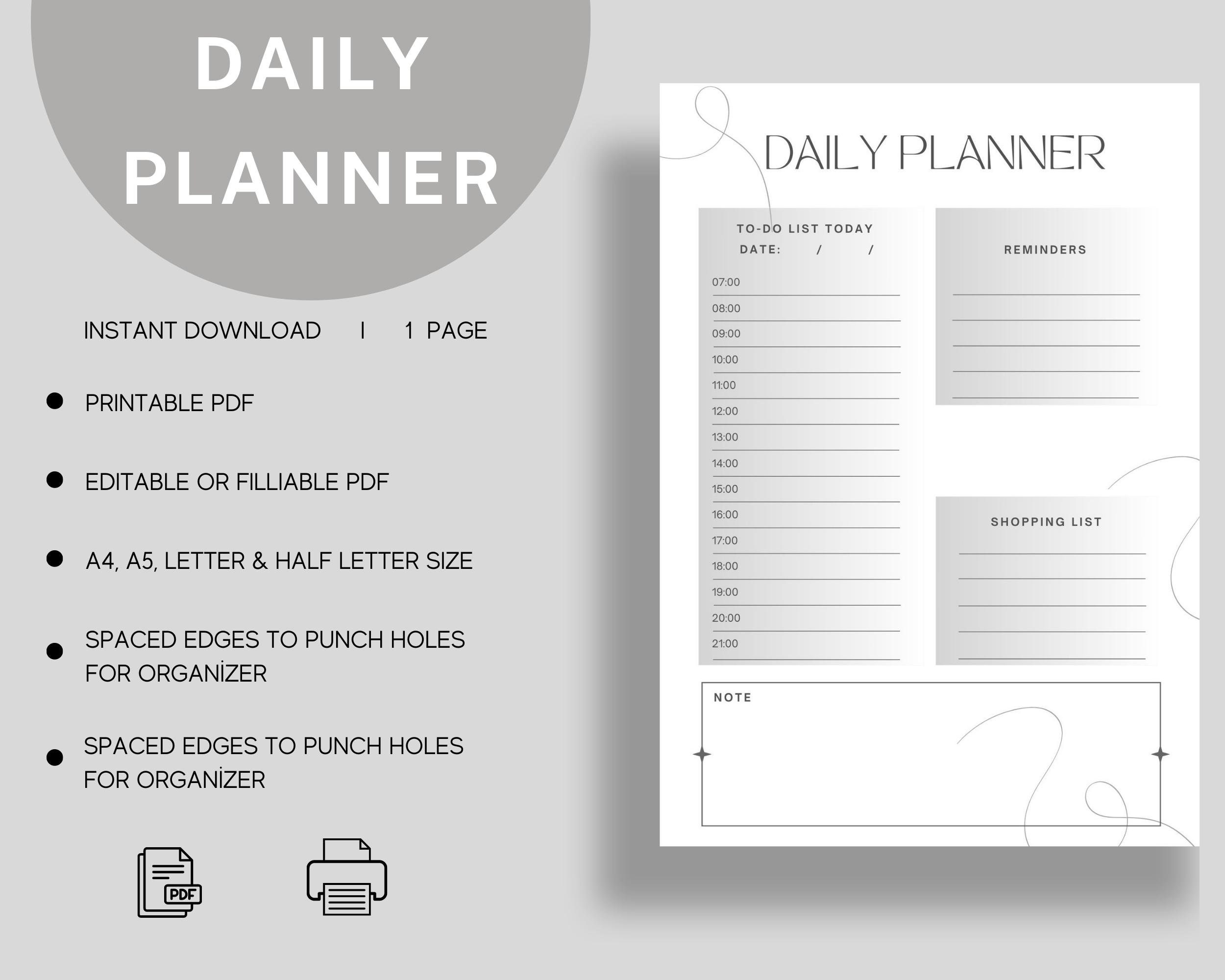 Daily planner printable daily to do list for work home etsy