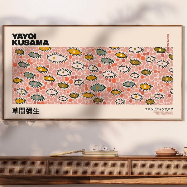 Yayoi Kusama Impresión abstracta como arte de pared japonés, arte de pared horizontal largo abstracto, cartel de exposición, impresión de arte amplio, impresiones grandes -R86