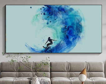 Arte dell'acquerello del surf, stampa del surf, pittura ad acquerello, poster d'arte dell'acquerello, poster del surf, arte della parete decorativa, decorazione della parete Ocean Vibes - R25