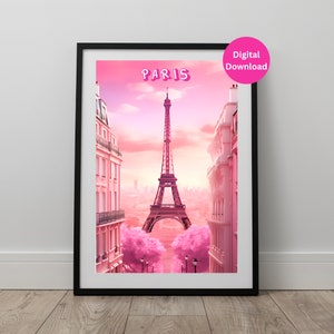Paris City Print | Pink Room Decor | Pink Wall Art | Pink Poster | Travel Places | World Travel | Digital Download | Trendy Art | Pink Dorm
