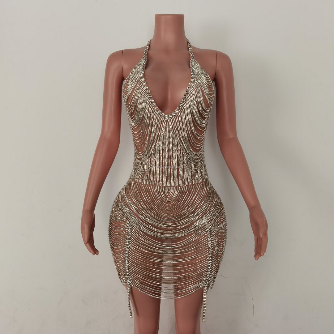 Rhinestone Crystal Dress, Britney Inspired Dress With AB Crystals 