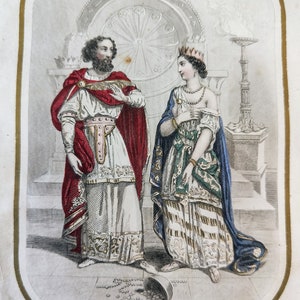 RARE Original engraving 1847 - SOLOMON and the Queen of SABA (from the book Les Amans Célèbres by Esquiros)