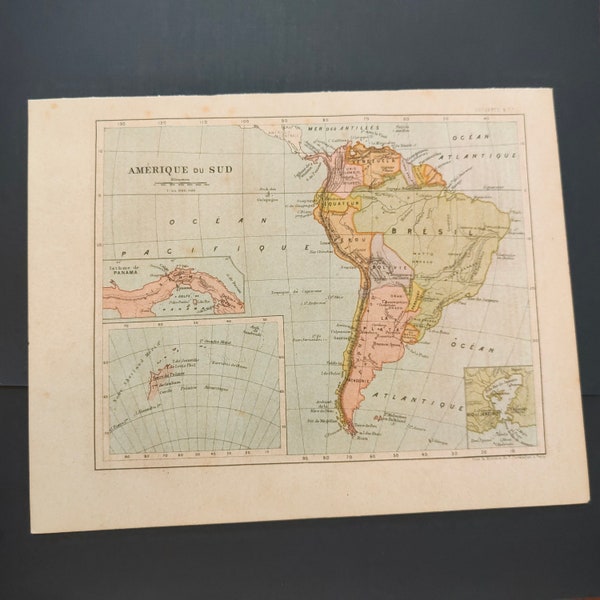 Gravure originale 1882 - carte Amérique du Sud