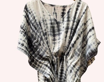 Plus Size Tie Dyed Cotton Kaftan Robe, Beach Cover Up