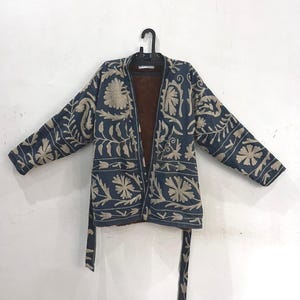 Embroidered Suzani Jacket: Handwoven Boho Bomber, Free Size