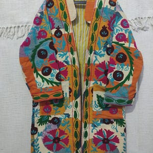 Handmade Suzani Embroidery long Jacket, Winter Wear Jacket Coat, Womens Coat, Suzani Short Jacket, TNT Fabric Suzani Jacket, Robe