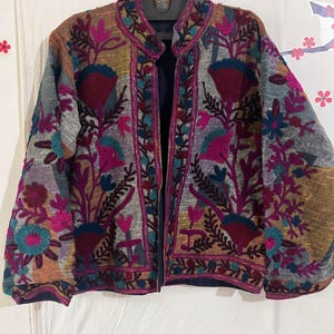 Unisex Wear Jacket Coat, Womens Coat, Suzani Short Jacket, TNT Fabric Suzani Jacket, Robe, Handmade Suzani Embroidery Jacket, Gift For Her