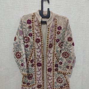 Handmade Suzani Embroidery Jacket, Winter Wear Jacket Coat, Womens Coat, Suzani Short Jacket, TNT Fabric Suzani Jacket, Robe, Gift For Her