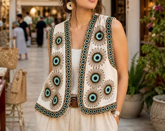 Boho Embroidered Velvet Vest, Handmade Suzani Jacket, Ethnic Waistcoat, Vintage Style Women’s Vest, Festival Outfit, Gift for Her