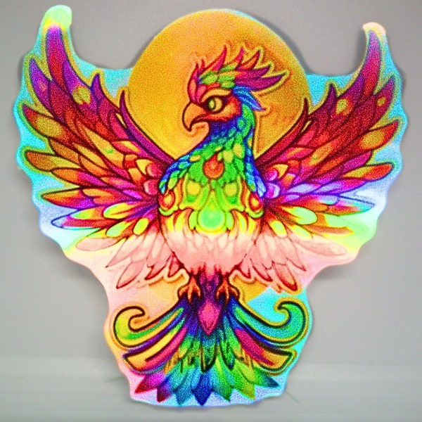 Phoenix Rising: Vinyl Holographic Sticker! Trendy & Collectible Fiery Bird! Sparkling Rainbow Holo Decal for Mythology Enthusiasts <3