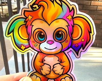 Mischievous Monkey: Holographic Vinyl Sticker! Trendy & Collectible Playful Primate! Sparkling Rainbow Holo Decal for Jungle Lovers <3