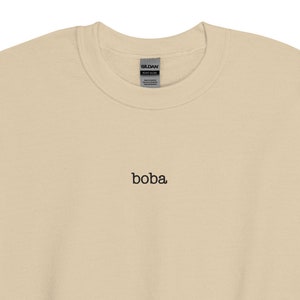 Brown Sugar Boba Beige Embroidered Minimalist Crewneck Sweatshirt