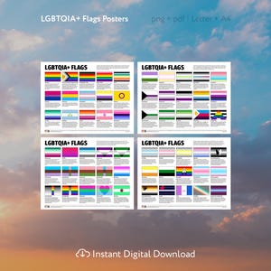 LGBTQIA+ Pride Flag Poster Set: 60-Flag Wall Art (Digital Download)