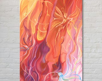 Vibrant Fantasy Art Canvas Print: &#39;Mimsy&#39; Pastel Drawing