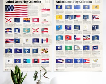 US State Flags Poster Set: Retro Patriotic Classroom Wall Art