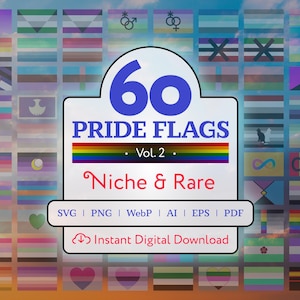 Paquete de 60 banderas del orgullo SVG poco comunes, imágenes prediseñadas LGBTQIA+ (descarga digital)