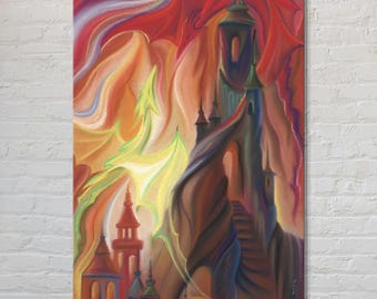 Dragon Tower Canvas Print: Whimsical Pastel Fantasy Art
