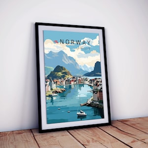 Alesund Norway travel poster, Fjords, mountains, Scandinavian prints, Norway gift