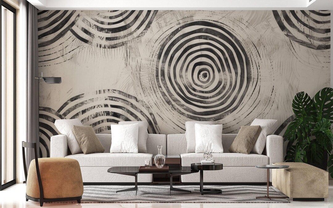 Abstract Panoramic Wallpaper / Black and White Circles - Etsy