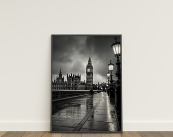 Poster Big Ben Monochrome - Artistic Photography London - Digital Download - Classic Wall Decoration - Iconic British Panorama