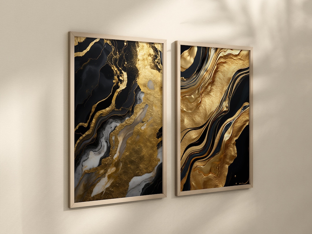 Set of 2 Black and Gold Modern Art Posters Contemporary Art. Etsy