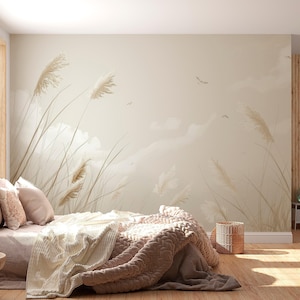 Wild Herbs Wallpaper Wall Decor - Natural Serenity - Beige and White Decor - Natural and Sobe