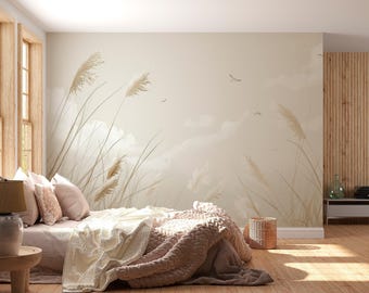 Wild Herbs Wallpaper Wall Decor - Natural Serenity - Beige and White Decor - Natural and Sobe