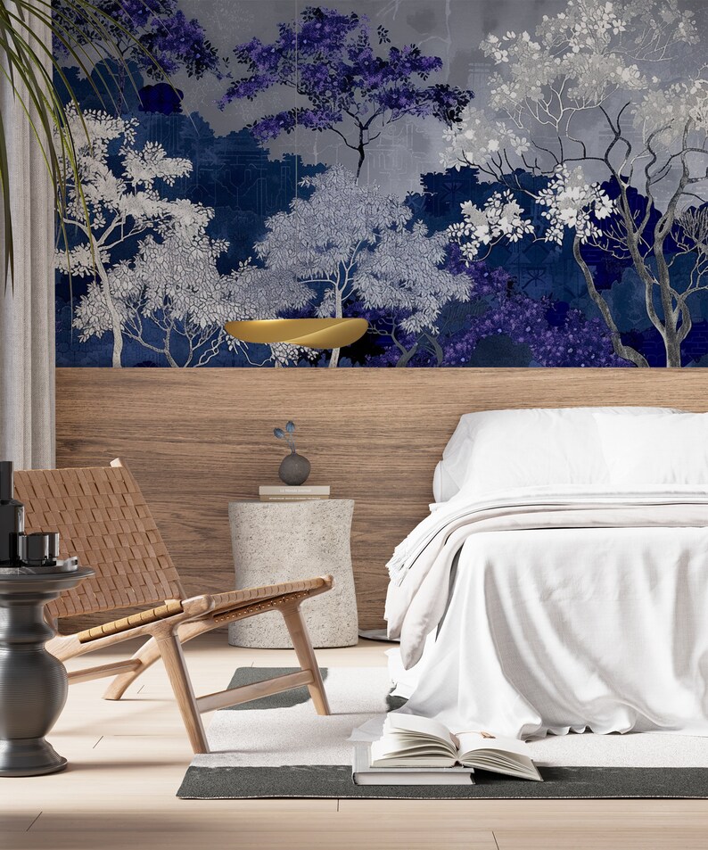 Papier Peint Panoramique Jardin nocturne Bleu Mystique Art Mural Luxe image 10