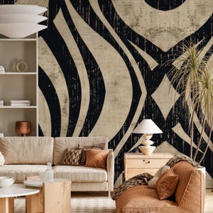 Art Deco Chic: Carta da parati con motivi geometrici neri e beige
